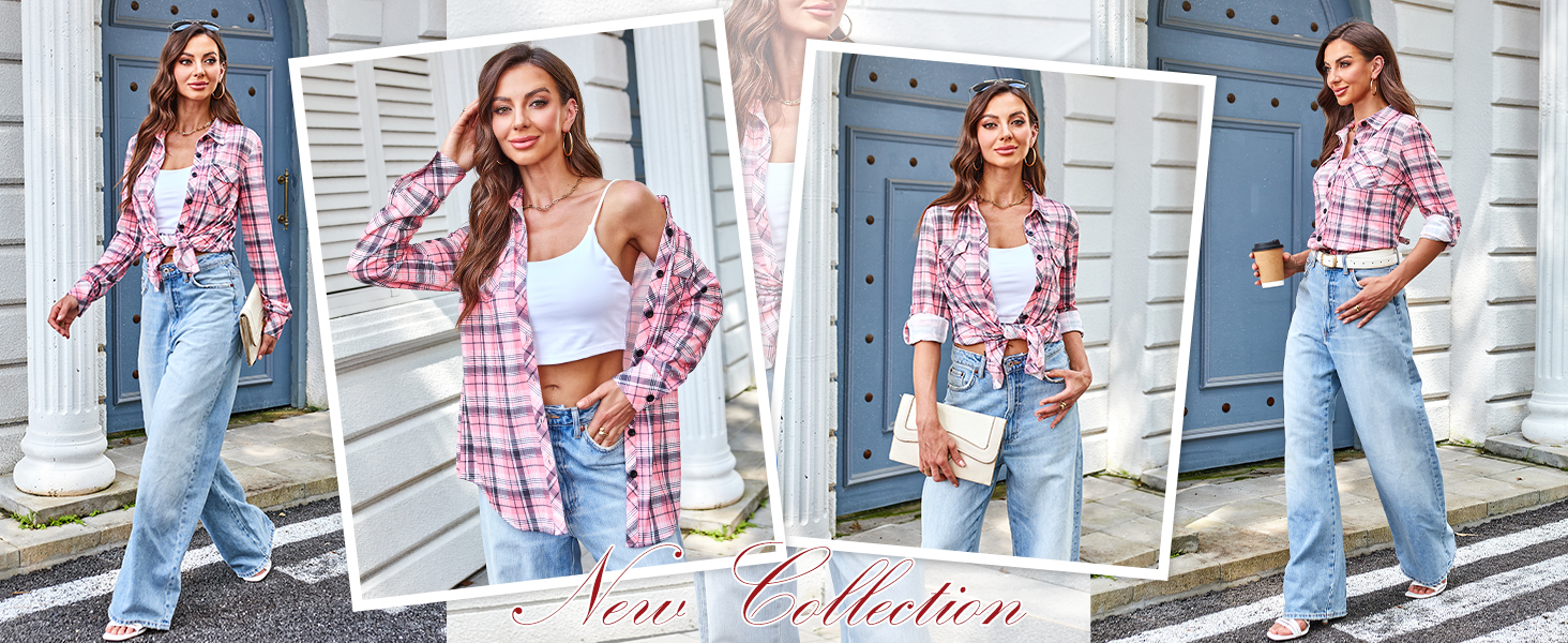 Women's checkered long shirt for spring and autumn