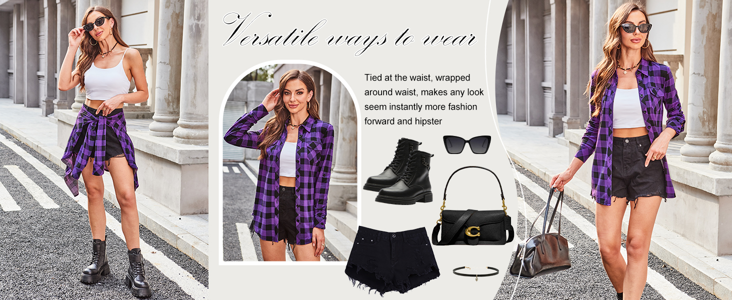 Women's checkered long shirt for spring and autumn