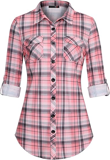 Women's checkered long shirt for spring and autumn