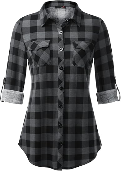 Women's checkered long shirt for spring and autumn