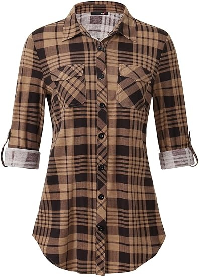 Women's checkered long shirt for spring and autumn