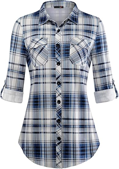 Women's checkered long shirt for spring and autumn
