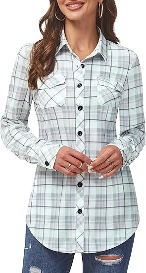 Women's checkered long shirt for spring and autumn