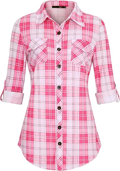 Women's checkered long shirt for spring and autumn