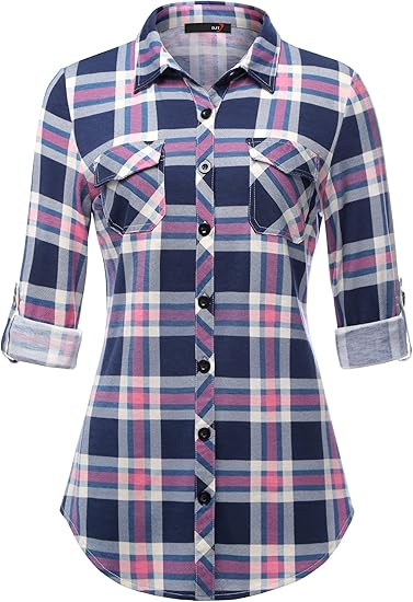 Women's checkered long shirt for spring and autumn